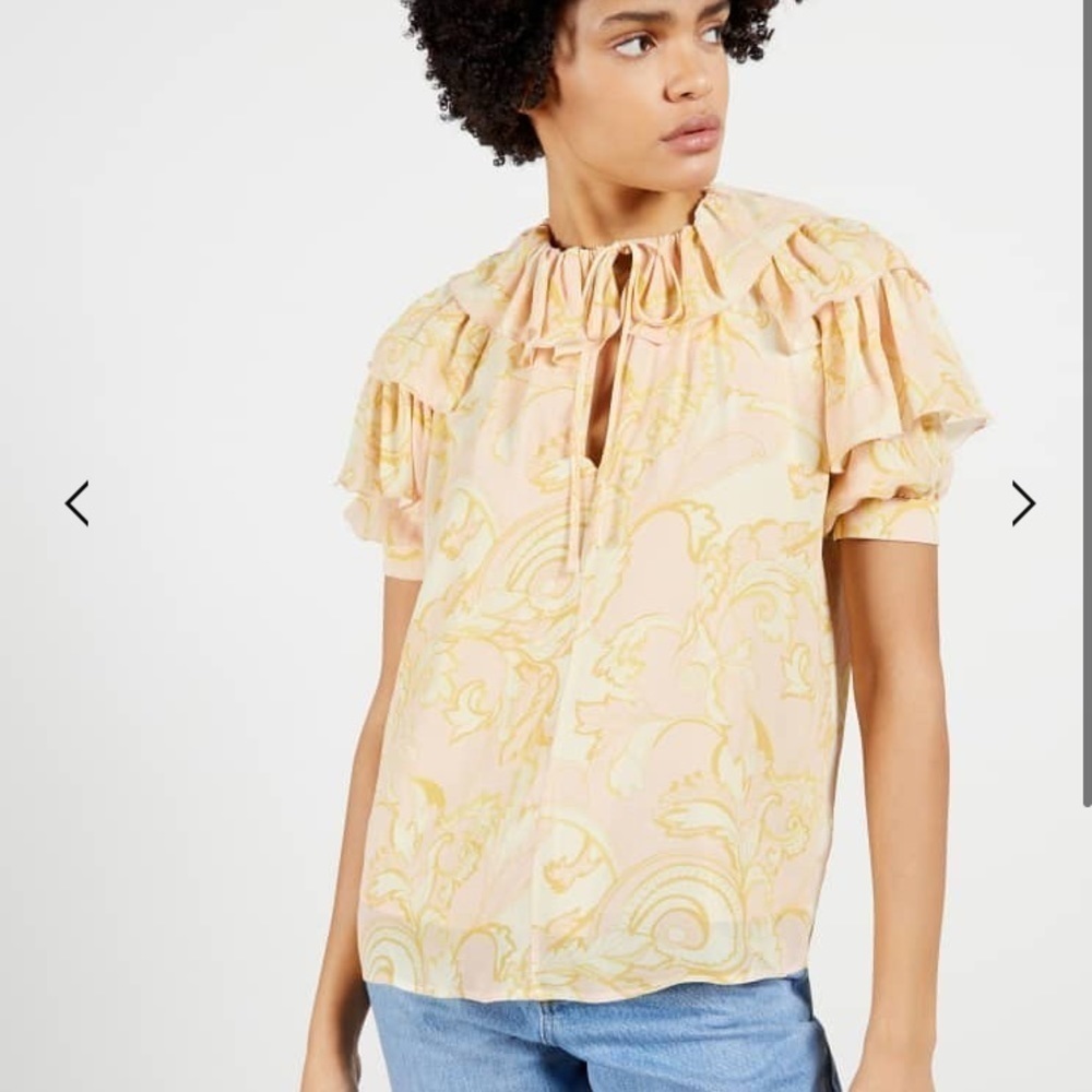 New TED BAKER Frisis MIB Frill Yellow Paisley Printed Top Size 0